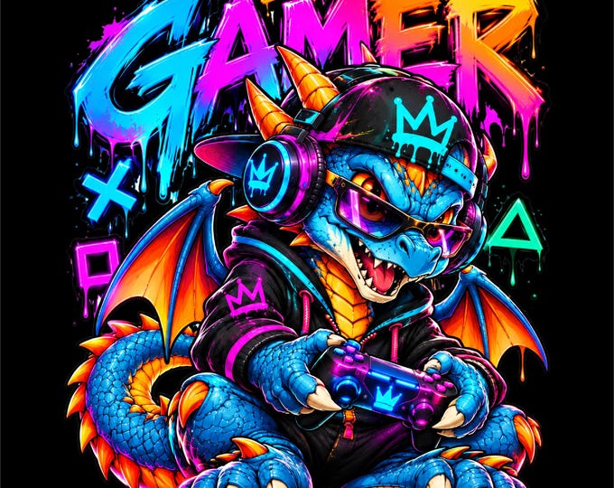 Gamer Dragon PNG Design | Gaming Dragon PNG | Dragon Gamer Artwork | Video Game Dragon Graphic | Gamer Dragon Shirt Design |