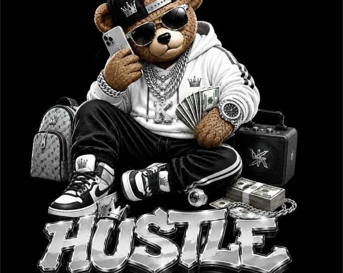 Hustle Bear PNG Design | Streetwear Teddy Bear Artwork | Luxury Hip Hop Graphic | Urban Fashion Illustration | Money Lifestyle PNG
