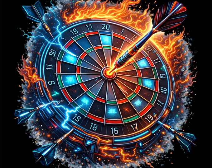 Darts Bullseye PNG | Flaming Dartboard Design | Target Accuracy Illustration | Darts Player Art | Pub Game Png | Dtf Dtg Print File