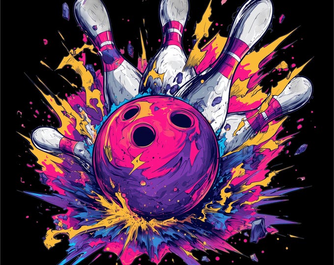 Bowling Strike PNG | Color Splash Bowling Ball Design | Bowling Pins Explosion | Bowling Shirt PNG | Neon Bowling Graphic | Instant Download
