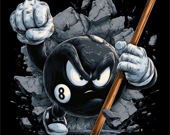 Angry 8 Ball Breaking Through Concrete PNG | Pool Shirt Design (Instant Download)