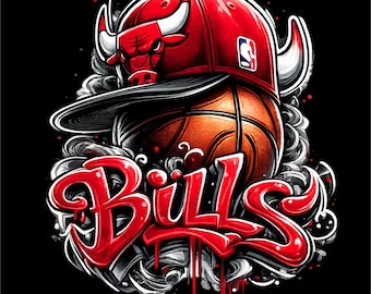 Baloncesto Bulls PNG / Diseño de camiseta de baloncesto callejero / Gráfico deportivo urbano / Camiseta de aficionado al baloncesto PNG / Sublimación / Descarga instantánea
