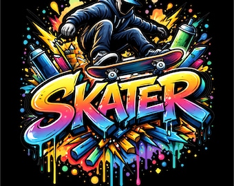 Skater PNG | Skateboard Graffiti | Skater T-Shirt PNG | Street Art Skate PNG | Skateboarding Clipart | Urban Skate Shirt | Instant Download