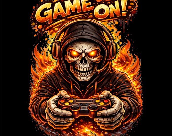 Gaming Skull PNG | Fire Gamer Design | Game On Gaming Art | Esports Streetwear Graphic | DTF DTG Print File
