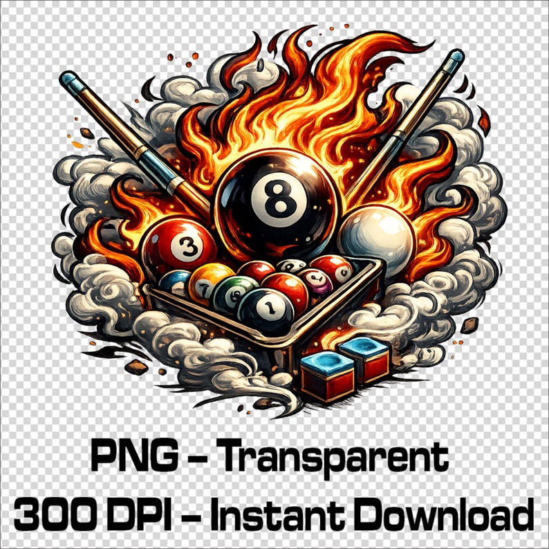 8 Ball Pool PNG | Billiards Fire Design | Pool Player T-shirt Graphic ...