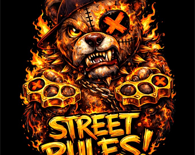 Street Bear PNG | Street Rules Design | Fire Bear Illustration | Urban Streetwear Graphic | DTF DTG Print File
