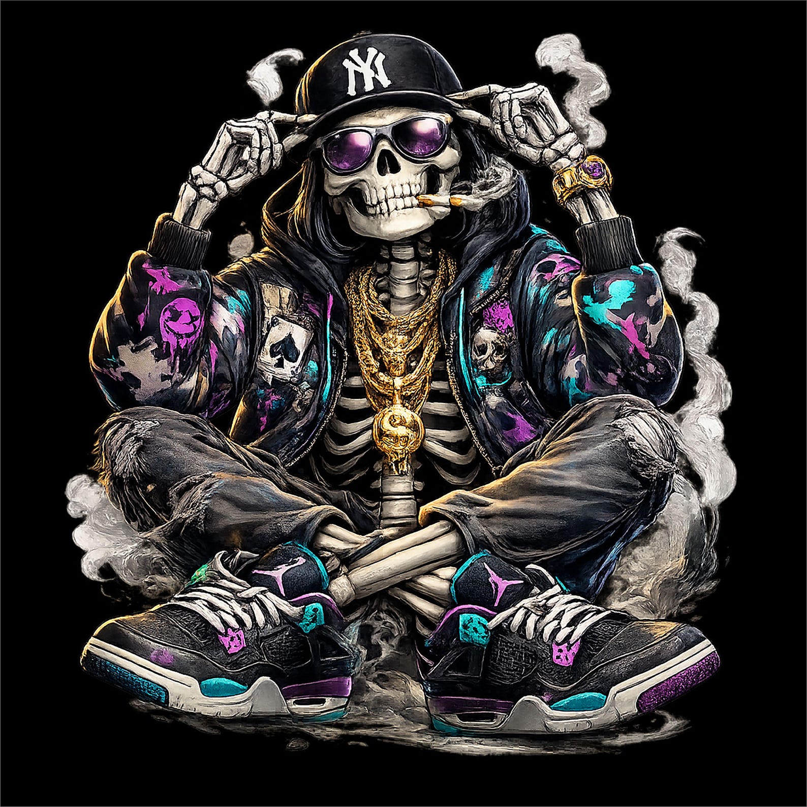 Hip Hop Skeleton PNG | Streetwear Skull T Shirt Design | Urban Rap ...