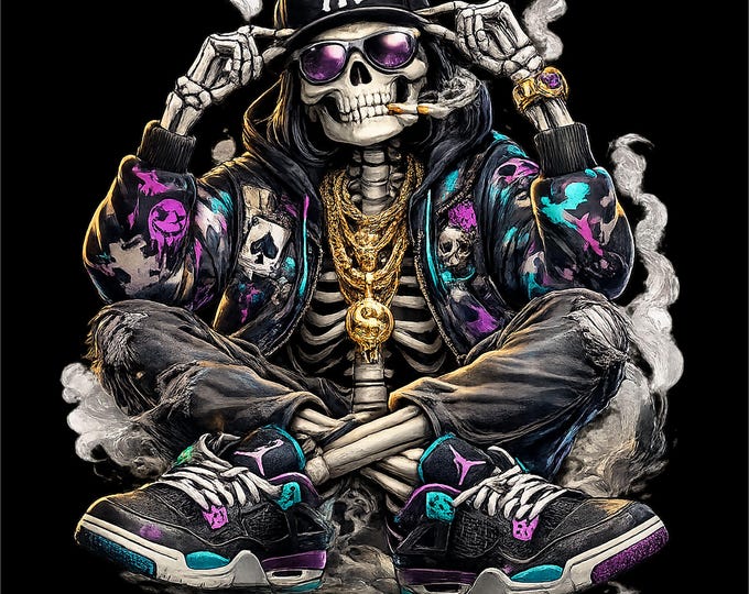 Hip Hop Skeleton PNG | Streetwear Skull T Shirt Design | Urban Rap Skeleton Graphic | Cool Skull Sublimation | Instant Download