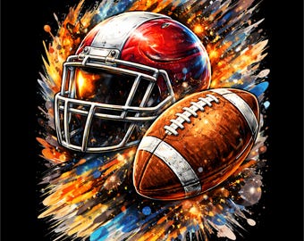 Football Helmet & Ball  | American Football PNG Design |  Game Day Football Shirt Design | NFL Style Football Art | Instant Download