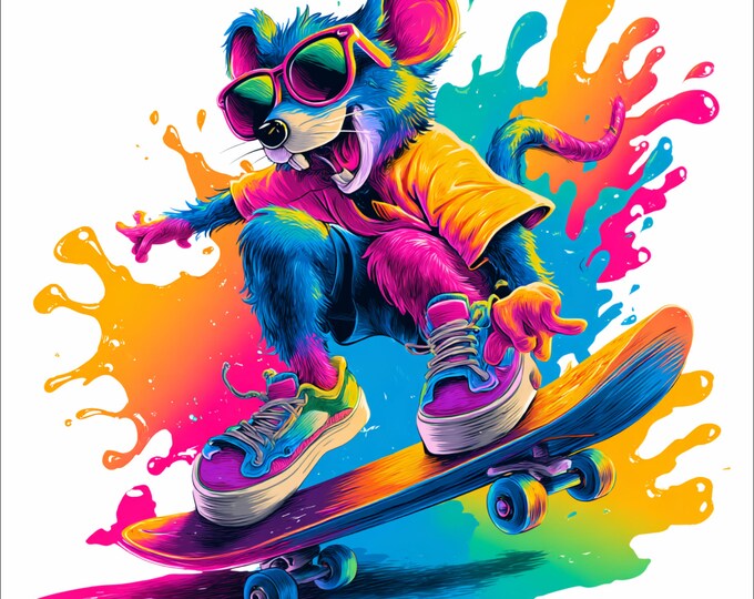Skater Mouse PNG | Cool Mouse Skateboard Art | Graffiti Mouse Illustration | Streetwear Mouse Character  png | DTF DTG Print File