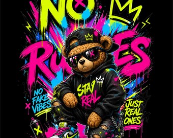 Diseño PNG de Oso Sin Reglas / Obra de Arte de Oso de Peluche Graffiti / Gráfico Hip Hop de Ropa Urbana / Ilustración de Motivación Urbana / PNG de Arte Callejero Neón /