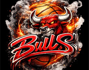 Bulls Basketball Shirt PNG | Fierce Bull T-Shirt Design | Fire Sports Sublimation Graphic | Basketball Fan Gift | Instant Download