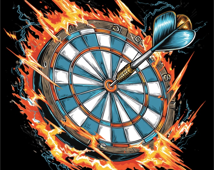 Flaming Dartboard PNG | Bullseye Darts Design (Instant Download)