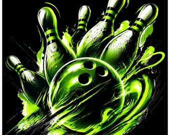 Bowling PNG | Neon Bowling Ball Design | Strike Bowling Graphic | Bowling Pins Artwork | DTF DTG Print File