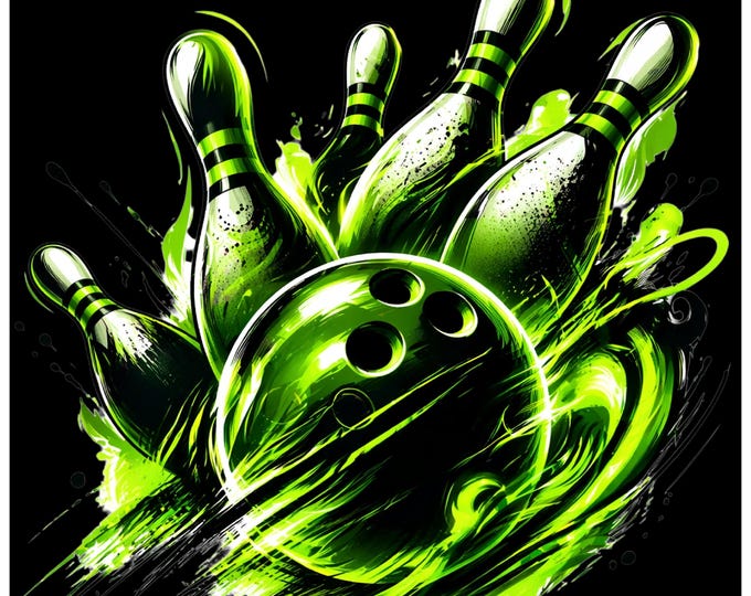 Bowling PNG | Neon Bowling Ball Design | Strike Bowling Graphic | Bowling Pins Artwork | DTF DTG Print File
