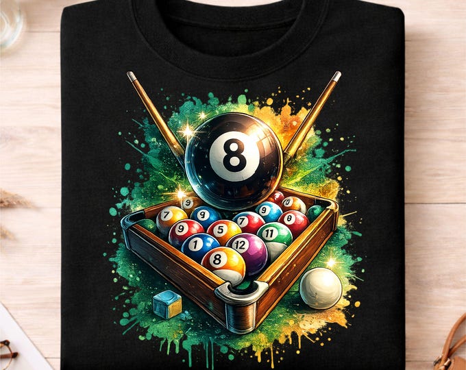 8 Ball Billiards Shirt PNG | Pool Table Graphic Design | Billiard Player T-Shirt Art | Game Room Sublimation | Instant Download