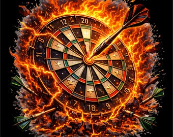 Fire Dartboard PNG | Flaming Darts Bullseye Design | Dart Player Shirt png | Darts Game Graphic | Pub Game Dartboard | DTF DTG Print File