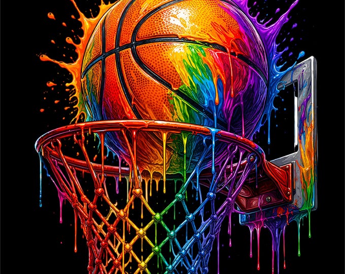 Rainbow Basketball Hoop PNG | Color Splash Basketball Design | Streetwear Sports Graphic | Dunk Art | DTF DTG Print File
