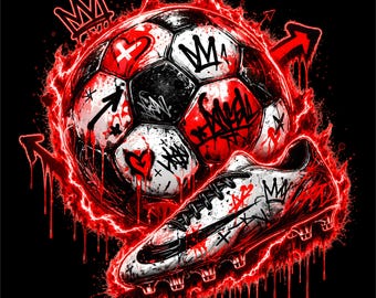 Red Neon Soccer PNG | Graffiti Football Design | Street Soccer Artwork | Glowing Soccer Ball Graphic | Urban Sports PNG |