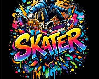 Patinador PNG / Grafiti de patineta / Camiseta de patinador PNG / Arte callejero de skate PNG / Camiseta de patinador con grafiti / Diseño de skate urbano / Descarga instantánea