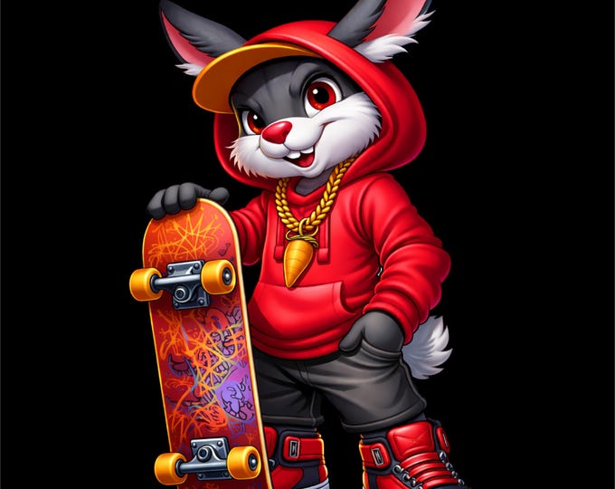 Skateboard Bunny PNG | Skater Rabbit Illustration | Cute Skateboarding Design | Streetwear Bunny Graphic | DTF DTG Print File