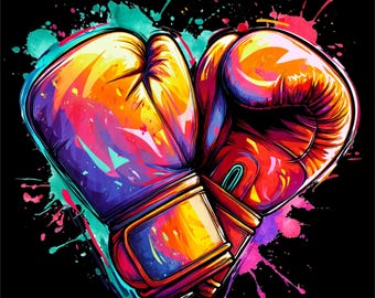 Boxing Gloves PNG | Heart Boxing Design | Color Splash Boxing Art | Fighter Streetwear Graphic | DTF DTG Print File