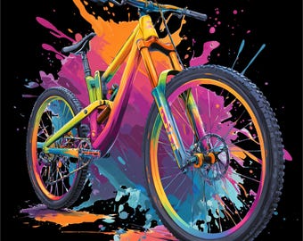 Mountain Bike PNG | Color Splash Bicycle Design | MTB Cycling Art | Bike Illustration PNG | Dtg Dtg Print File