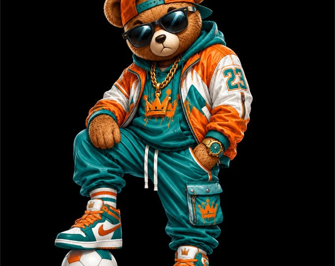 Soccer Bear PNG Design | Football Teddy Bear Artwork | Soccer Bear with Ball | Cool Bear Streetwear PNG | Football Bear Graphic |