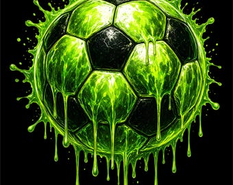 Neon Soccer Ball PNG | Green Drip Football Design | Sports Graphic Shirt Design | Soccer Lover Gift | DTF DTG Print File