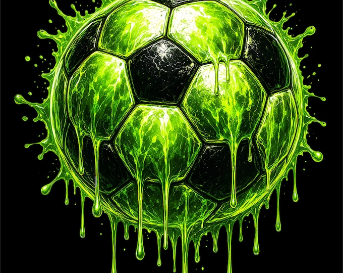 Neon Soccer Ball PNG | Green Drip Football Design | Sports Graphic Shirt Design | Soccer Lover Gift | DTF DTG Print File