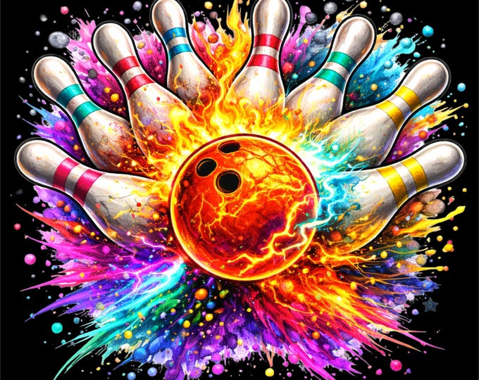 Bowling Strike PNG | Fire Bowling Ball Illustration | Bowling League Shirt Design | Bowling Sports Graphic | DTF DTG Print File