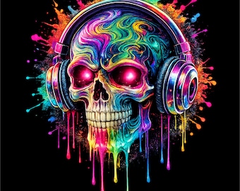 Neon Graffiti Skull Headphones PNG | Colorful Street Art (Instant Download)