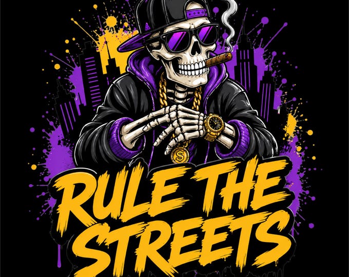 Skeleton Streetwear PNG | Urban Skull Design | Graffiti Street Art | Hip Hop Skeleton Graphic | DTF DTG Print File