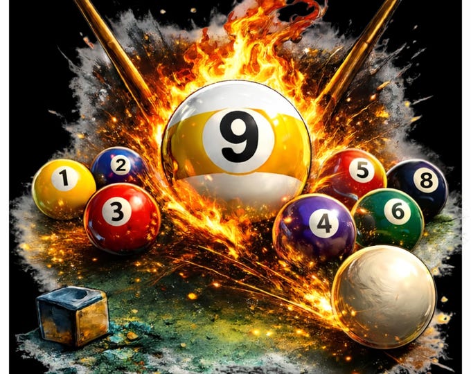 Billiards 9 Ball PNG | Pool Player Shirt Design | 9 Ball Break Graphic | Billiards Player Gift | Pool Table Sports png | DTF DTG Print File