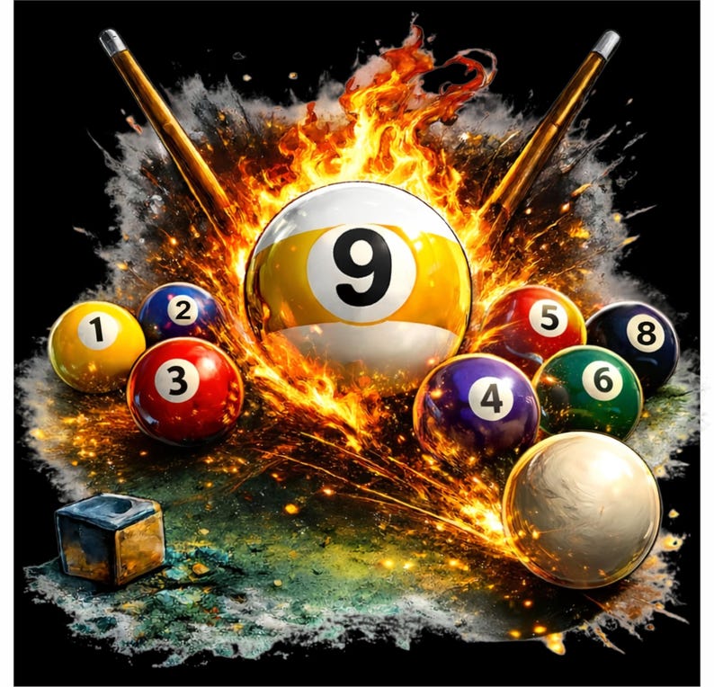 Billiards 9 Ball PNG | Pool Player Shirt Design | 9 Ball Break Graphic ...