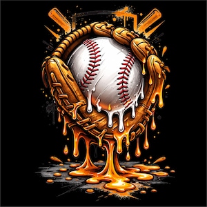 Baseball Glove PNG | Dripping Baseball Design | Baseball Catch Art | Sports Streetwear Graphic | DTF DTG Print File
