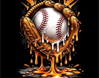 PNG de guante de béisbol / Diseño de béisbol goteando / Arte de atrapada de béisbol / Gráfico de ropa urbana deportiva / Archivo de impresión DTF DTG