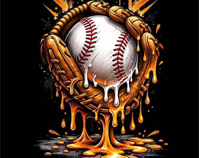 Baseball Glove PNG | Dripping Baseball Design | Baseball Catch Art | Sports Streetwear Graphic | DTF DTG Print File