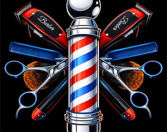 Barber Pole PNG | Barbershop Tools Design | Barber T-Shirt PNG | Barber Clipart | Haircut Logo Design | Barber Gift | Instant Download