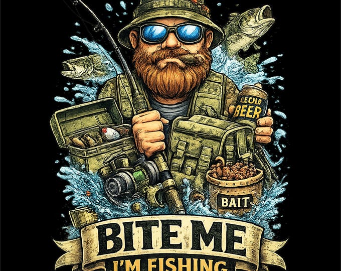Bite Me I’m Fishing Shirt PNG | Funny Fishing T-Shirt Design | Fishing Sublimation Graphic | Angler Gift PNG| Instant Download