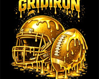 Football Gold PNG | Gridiron Drip Design | Golden Football Helmet Art | Sports Streetwear Graphic | DTF DTG Print File