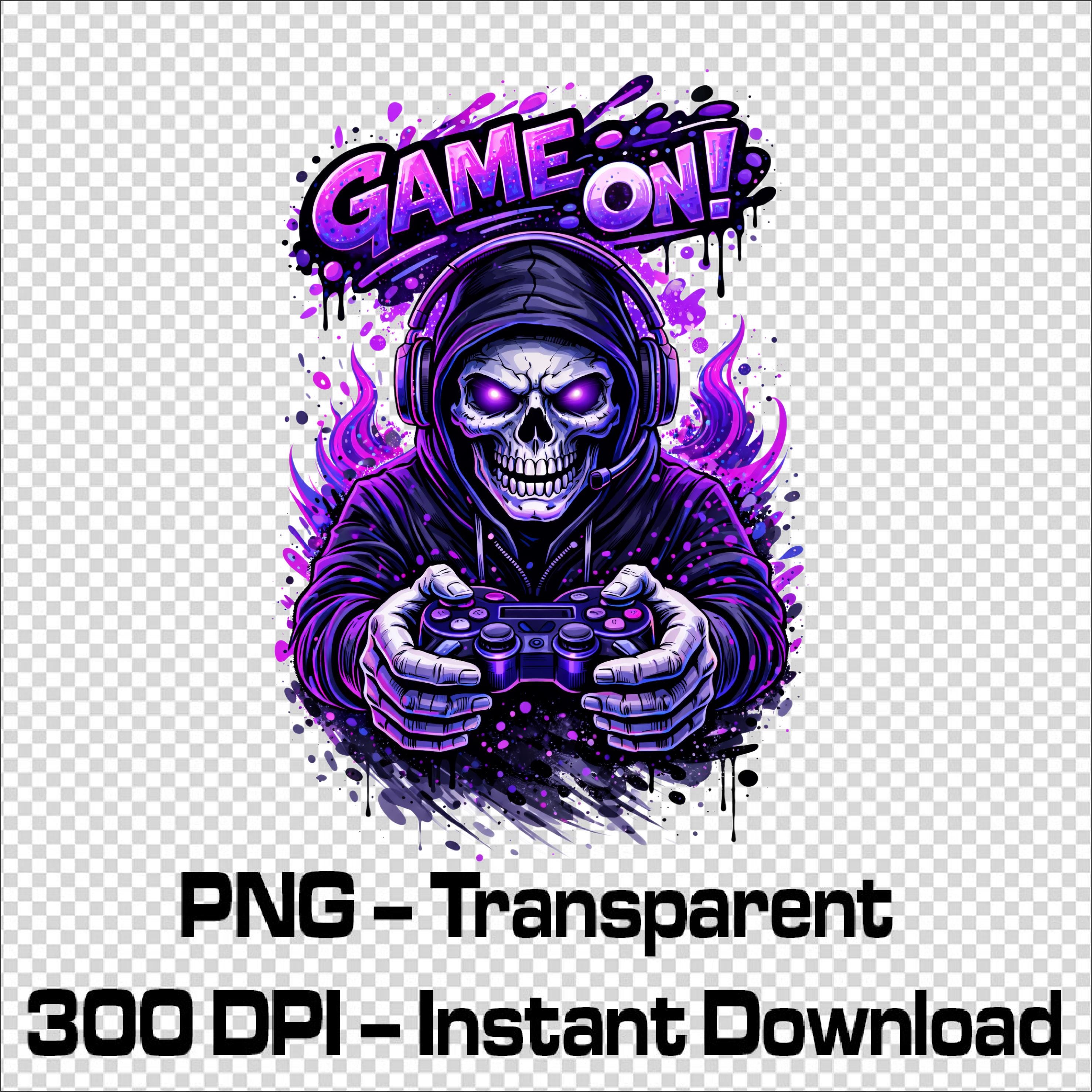 Gaming Skull PNG | Purple Neon Gamer Design | Game on Gaming Art ...
