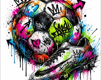 Graffiti Soccer Ball and Cleat PNG | Street Football Design | Color Splash Drip Graphic | Urban Sports Shirt | DTF DTG Print File