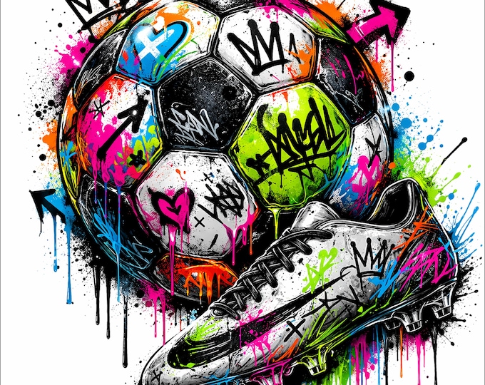 Graffiti Soccer Ball and Cleat PNG | Street Football Design | Color Splash Drip Graphic | Urban Sports Shirt | DTF DTG Print File