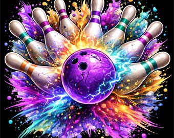 Bowling Strike PNG | Neon Bowling Ball Design | Bowling League Shirt Graphic | Bowling Sports Illustration | DTF DTG Print File