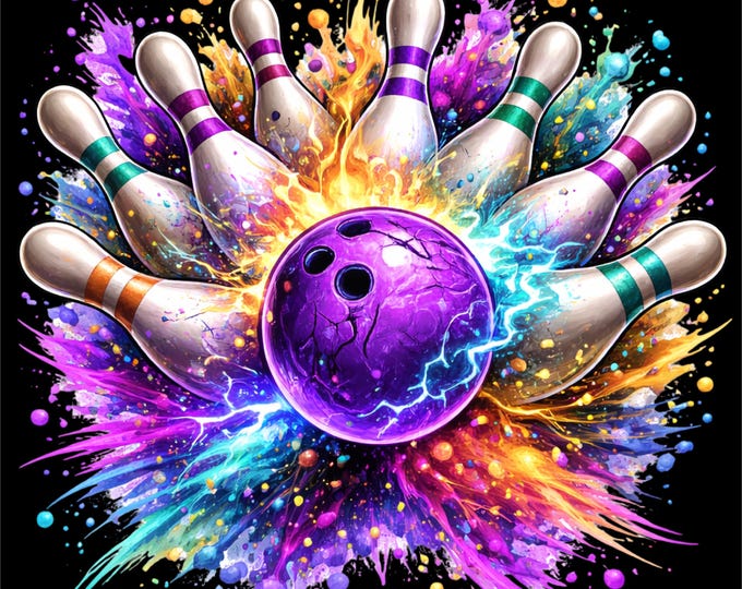 Bowling Strike PNG | Neon Bowling Ball Design | Bowling League Shirt Graphic | Bowling Sports Illustration | DTF DTG Print File