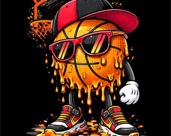 Imagen PNG de balón de baloncesto derretido / Diseño de balón de baloncesto derretido / Gráfico deportivo urbano / Arte de baloncesto urbano / Archivo de impresión DTF/DTG