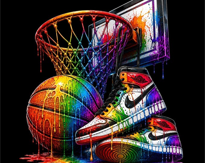 Basketball PNG Design | Rainbow Basketball Artwork | Colorful Hoop & Sneakers Graphic | Basketball Sports Illustration | Basketball Lover