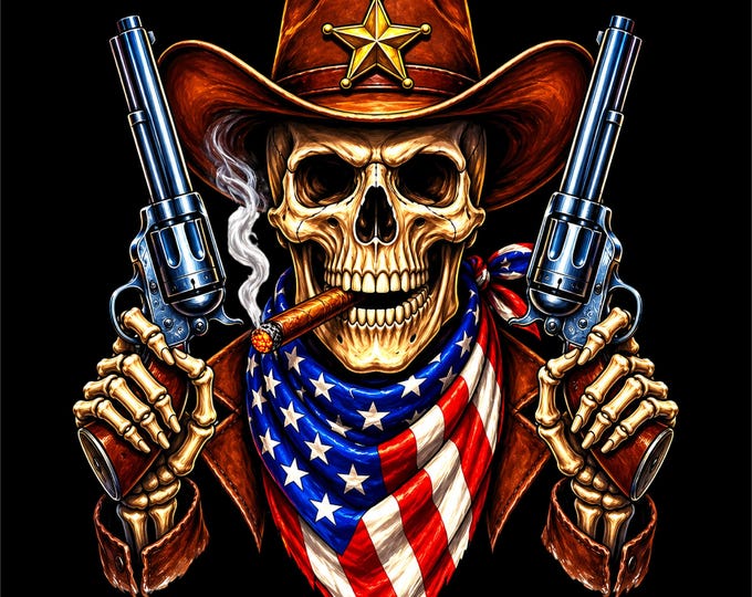 Skeleton Cowboy PNG | Western Skull Outlaw Design | Vintage Cowboy Graphic | Wild West T-Shirt Art | DTF DTG Print File