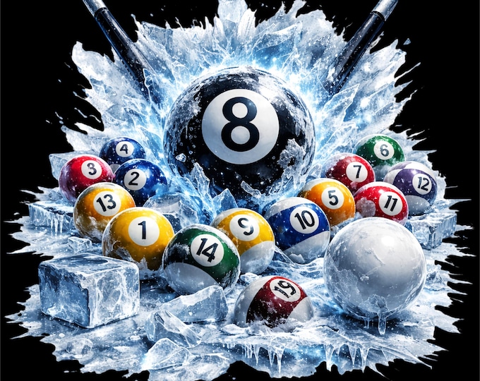 8 Ball Billiards PNG | Pool Player Shirt Design | Frozen Pool Ball Graphic | Billiards Player Gift | Pool Table Sports png | DTF DTG